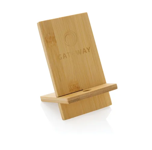 Soporte para teléfono de bambú en caja kraft