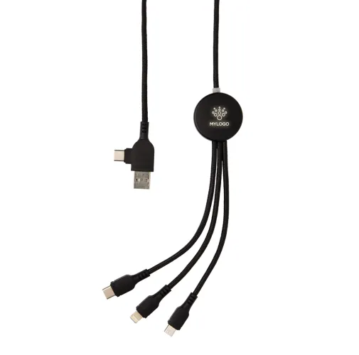 negro Cable 6 en 1 con logo iluminado