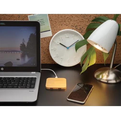 marron Cargador inalámbrico de 5W de bambú con USB