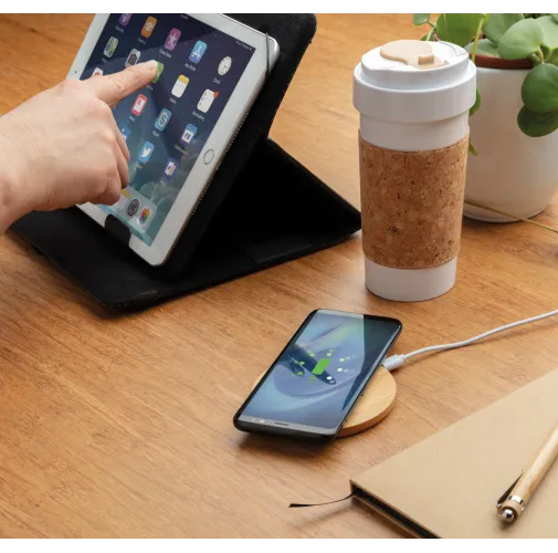 marron Cargador inalámbrico redondo de 5W de bambú