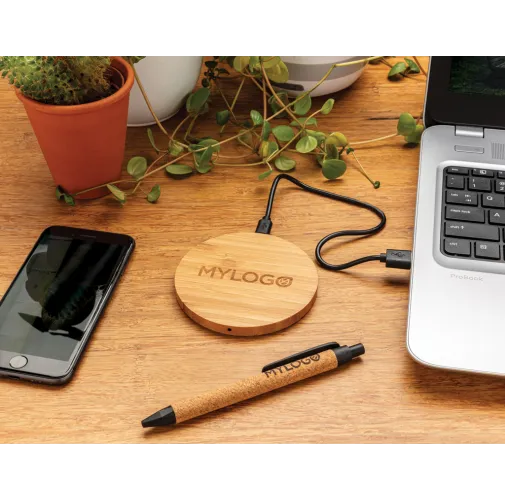 marron Cargador inalámbrico redondo de 5W de bambú