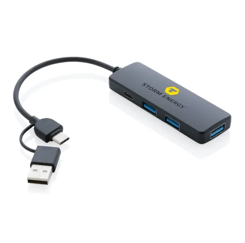 negro Puerto USB RCS de plástico reciclado con doble entrada