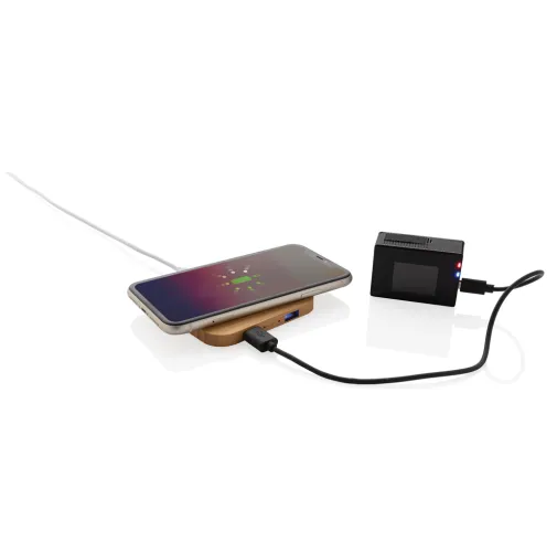 marron Cargador inalámbrico bambú 10W con USB