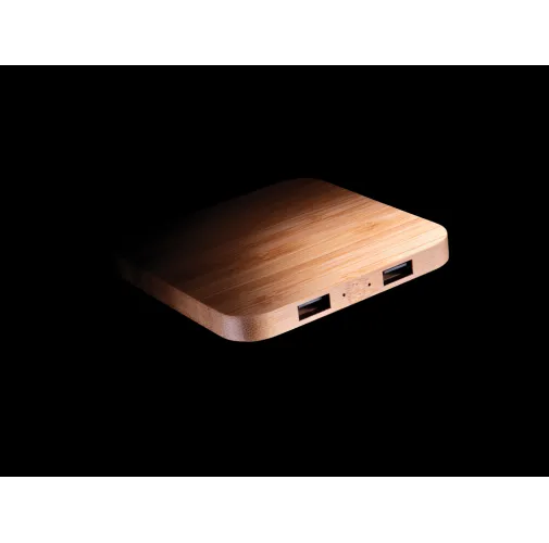 marron Cargador inalámbrico bambú 10W con USB