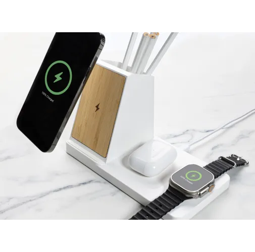 Cargador Ontario RCS plástico reciclado/bambú 15W 3 en 1