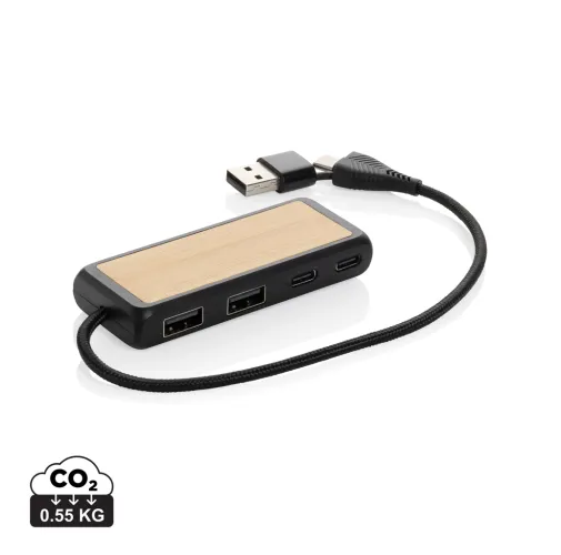 HUB USB LINK RCS DOBLE ENTRADA DE BAMBÚ Y PLÁSTICO RECICLADO