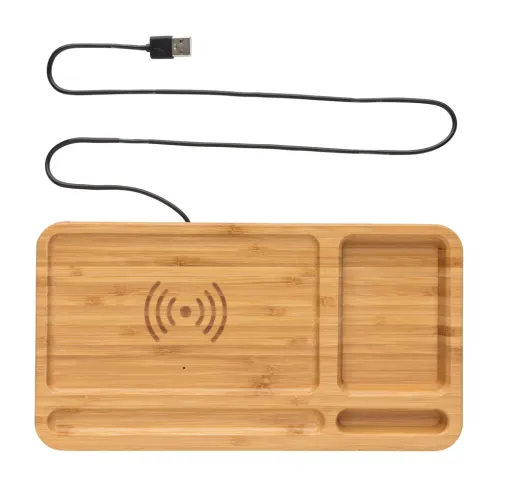 marron Organizador escritorio inalámbrico 5W de bambú