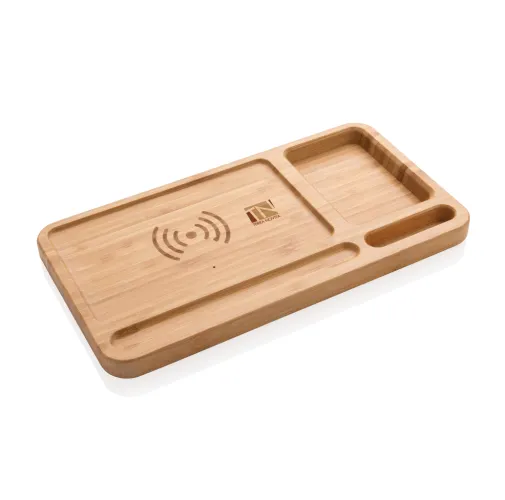 marron Organizador escritorio inalámbrico 5W de bambú