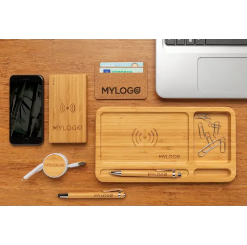 marron Organizador escritorio inalámbrico 5W de bambú