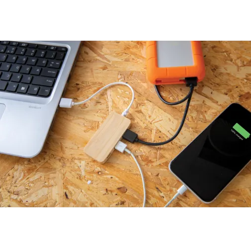 Hub de bambú con tipo C