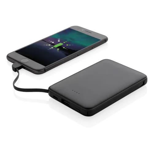 negro Powerbank 5.000 mAh de bolsillo con cables integrados