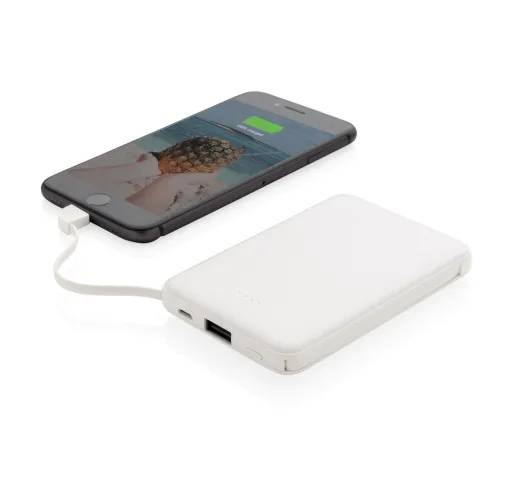 blanco Powerbank 5.000 mAh de bolsillo con cables integrados
