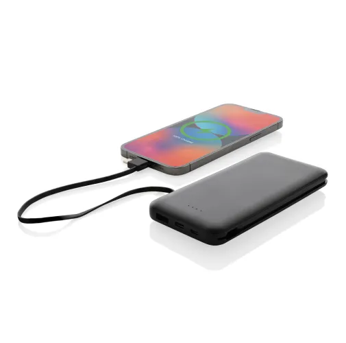 negro Powerbank RCS plástico reciclado 10.000 mAh cable integrado