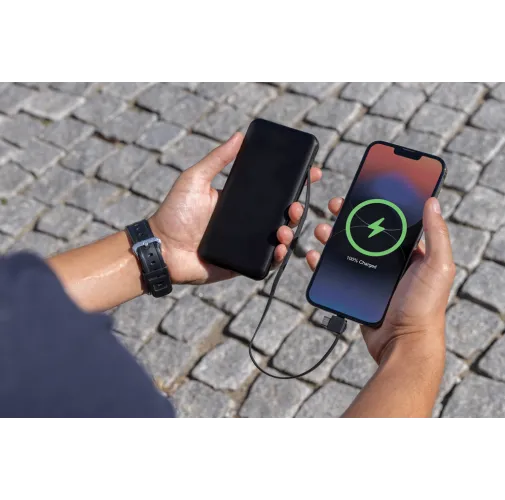 negro Powerbank RCS plástico reciclado 10.000 mAh cable integrado