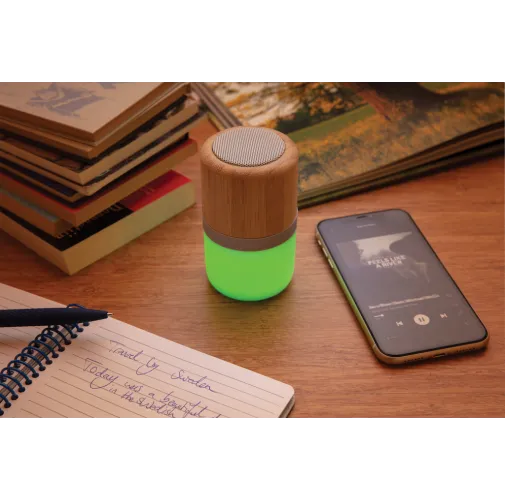 blanco Altavoz Bambú 3W con luz cambiante