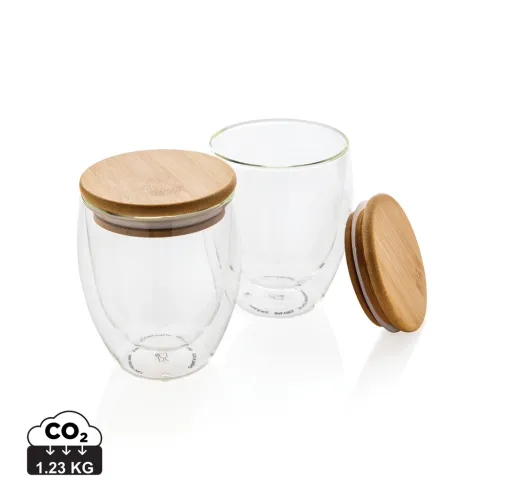 VIDRIO DE BOROSILICATO DE DOBLE PARED CON TAPA DE BAMBÚ 250M