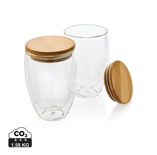 VIDRIO DE BOROSILICATO DE DOBLE PARED Y TAPA BAMBÚ 350ML