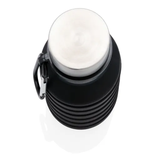 negro Botella de silicona plegable antigoteo con tapa