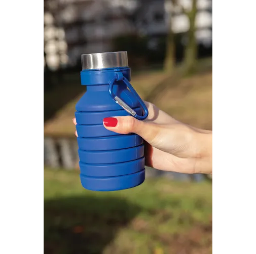 azul Botella de silicona plegable antigoteo con tapa