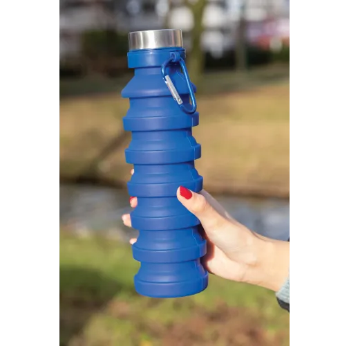 azul Botella de silicona plegable antigoteo con tapa