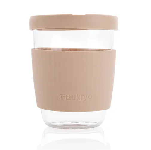 Vaso de borosilicato Ukiyo con tapa y funda de silicona