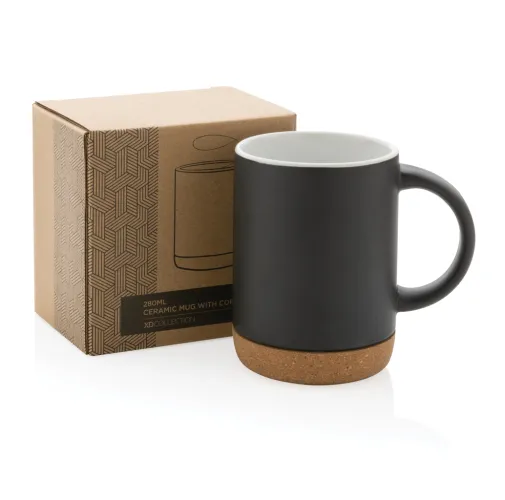 negro Taza de cerámica con base de corcho 280ml.