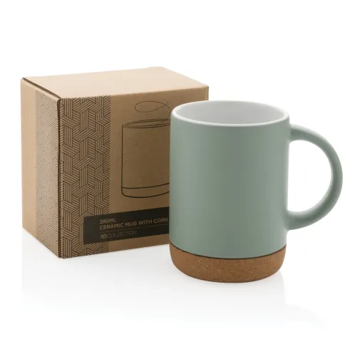 verde Taza de cerámica con base de corcho 280ml.