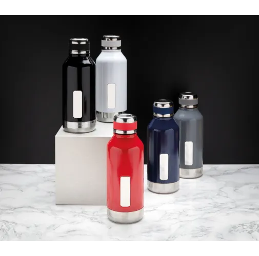 Botella al vacío antigoteo con placa para logo