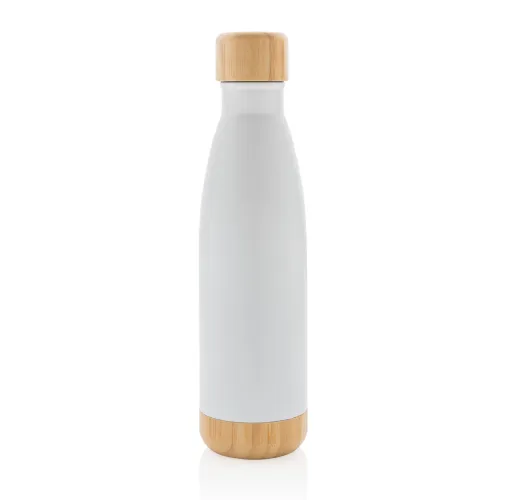 Botella acero inoxidable al vacío con tapa y fondo de bambú