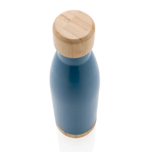 Botella acero inoxidable al vacío con tapa y fondo de bambú