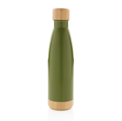 Botella acero inoxidable al vacío con tapa y fondo de bambú