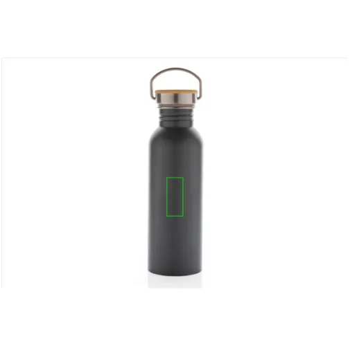 gris Botella moderna de acero inoxidable con tapa de bambú.