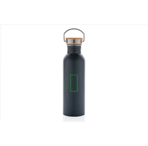 azul Botella moderna de acero inoxidable con tapa de bambú.