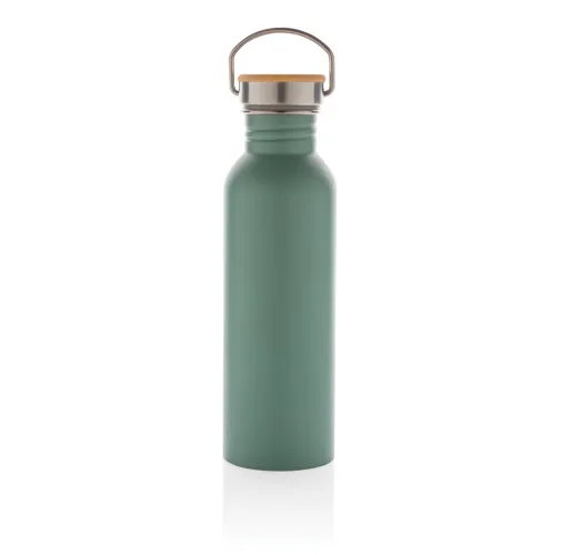verde Botella moderna de acero inoxidable con tapa de bambú.