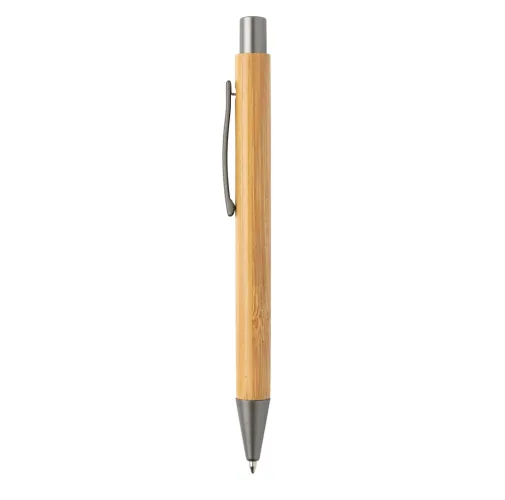 marron, plata Bolígrafo fino de bambú de diseño