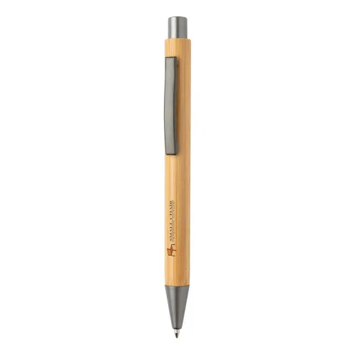 marron, plata Bolígrafo fino de bambú de diseño