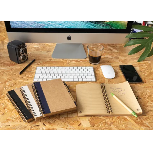 Cuaderno de espiral kraft con bolígrafo