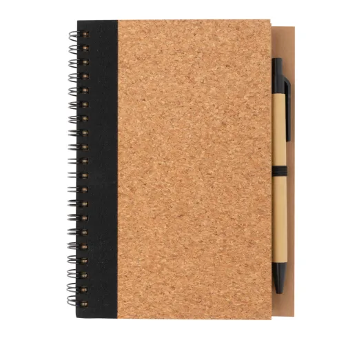 Libreta espiral de corcho con bolígrafo