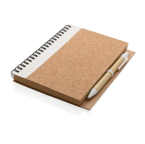 Libreta espiral de corcho con bolígrafo