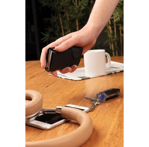 negro Tarjetero RFID de aluminio estándar con billetera de PU