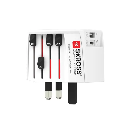 blanco Adaptador de viaje mundial SKROSS USB MUV (1 USB C 1 USB A)
