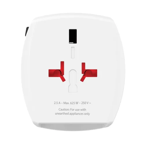 blanco Adaptador de viaje mundial SKROSS USB MUV (1 USB C 1 USB A)