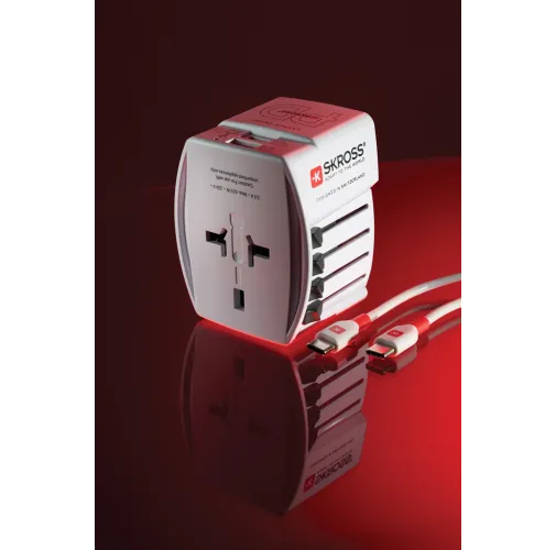 blanco Adaptador de viaje mundial SKROSS MUV 65W PD con cable C USB