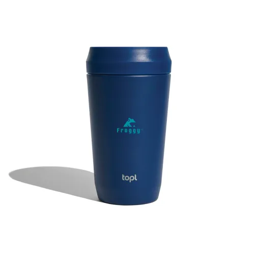 azul marino Taza Topl To Go de acero reciclado con tapa patentada 360