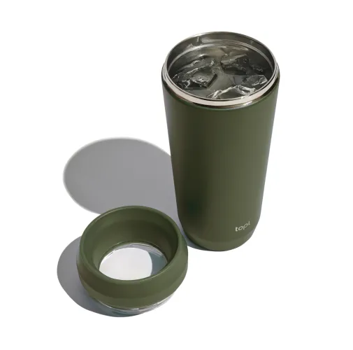 verde Taza Topl To Go de acero reciclado con tapa patentada 360
