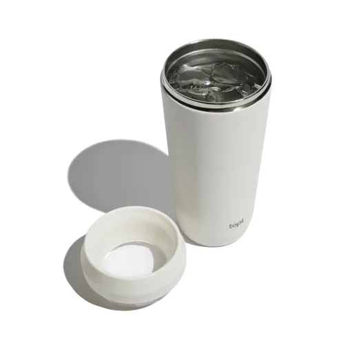 blanco Taza Topl To Go de acero reciclado con tapa patentada 360