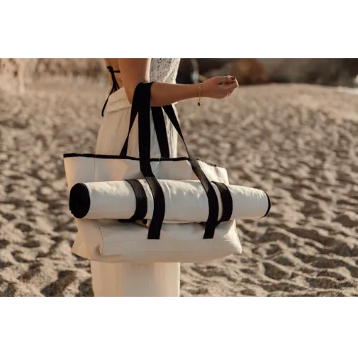 blanquecino, negro Bolsa de playa VINGA Volonne AWARE™ de lona reciclada