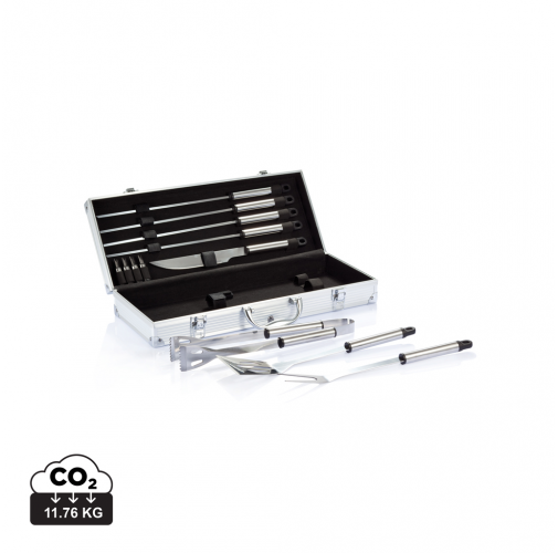 plata, negro Set Barbacoa 12 piezas en caja de aluminio