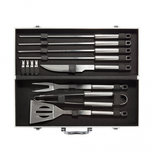 plata, negro Set Barbacoa 12 piezas en caja de aluminio